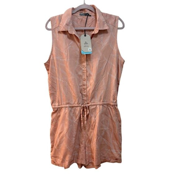 prAna Romper Womens Large Sleeveless Button Up Drawstring Tencel Lyocell Jumpsui - Picture 1 of 6